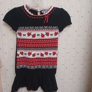 Black Vintage Knit Rose Fair Aisle Heartstrings Girls Dress 5 6